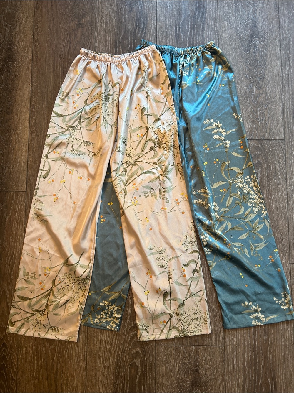 Floral Satin Lounge Pants - Blush Pink & Teal